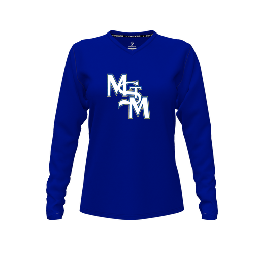 [FTLVCFRY-FYXS-LOGO2] Decker Comfort T-Shirt (Female Youth XS, Royal, V Neck, Logo 2, Long Sleeve)