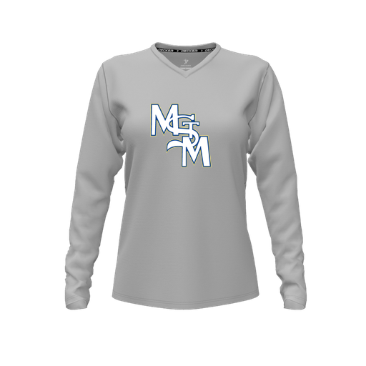 [FTLVCFGY-FYXS-LOGO2] Decker Comfort T-Shirt (Female Youth XS, Gray, V Neck, Logo 2, Long Sleeve)