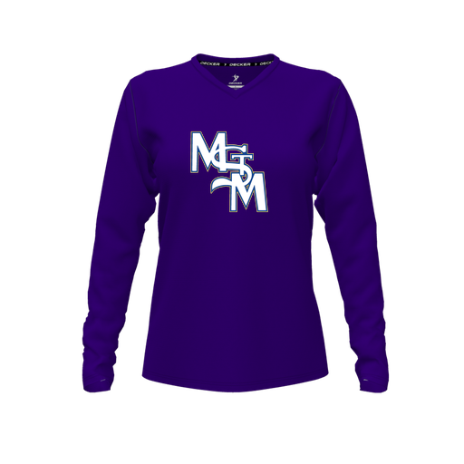 [CUS-DFW-TEES-CMF-VNK-LSL-PUR-FYXS-LOGO2] Decker Comfort T-Shirt (Female Youth XS, Purple, V Neck, Logo 2, Long Sleeve)