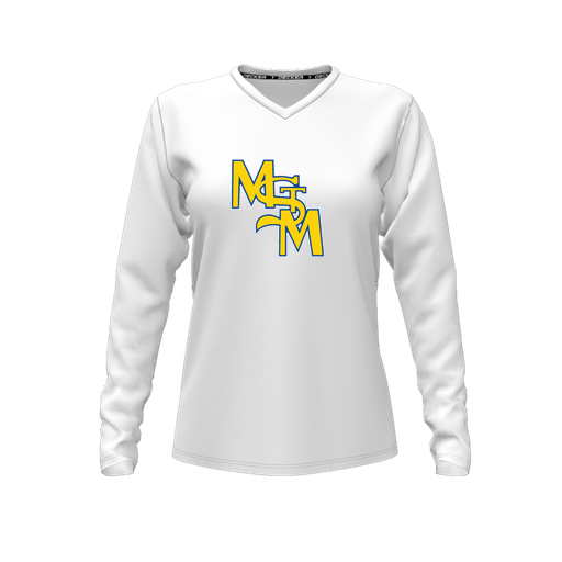 [FTLVPTWH-FYXS-LOGO1] Decker Performance T-Shirt (Female Youth XS, White, V Neck, Logo 1, Long Sleeve)